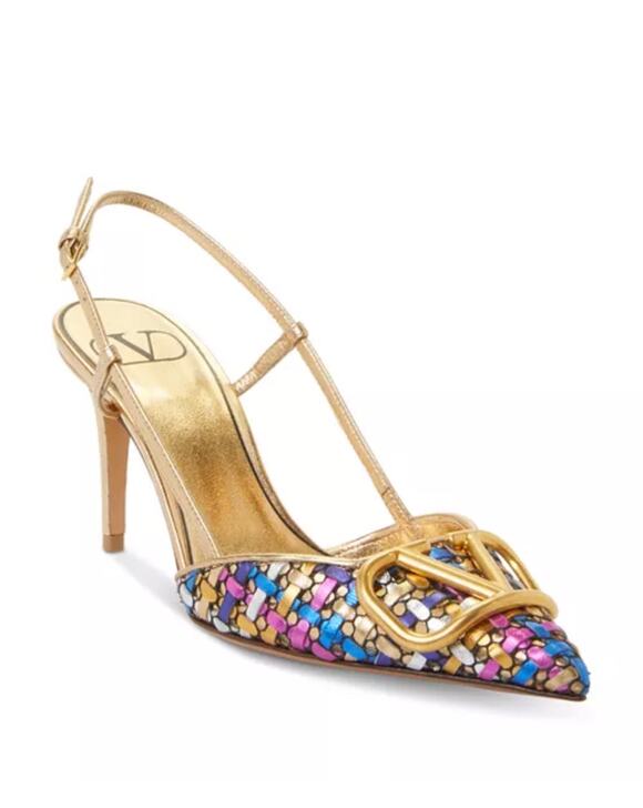 Valentino Garavani Shoes - New Valentino Garavani VLogo Sequin Slingback Pumps Gold Multicolor Size 36